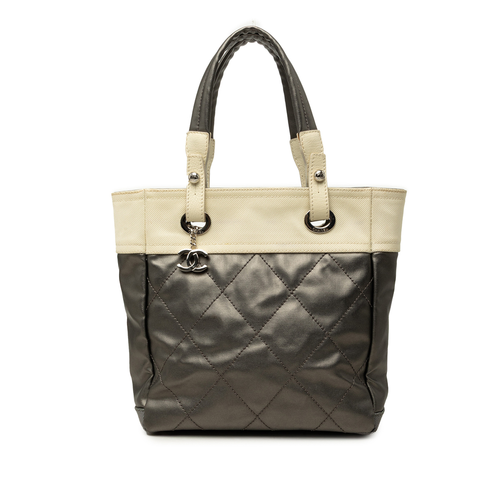 Pre-Loved Chanel Small Bicolor Quilted Coated Canvas Paris Biarritz Tote